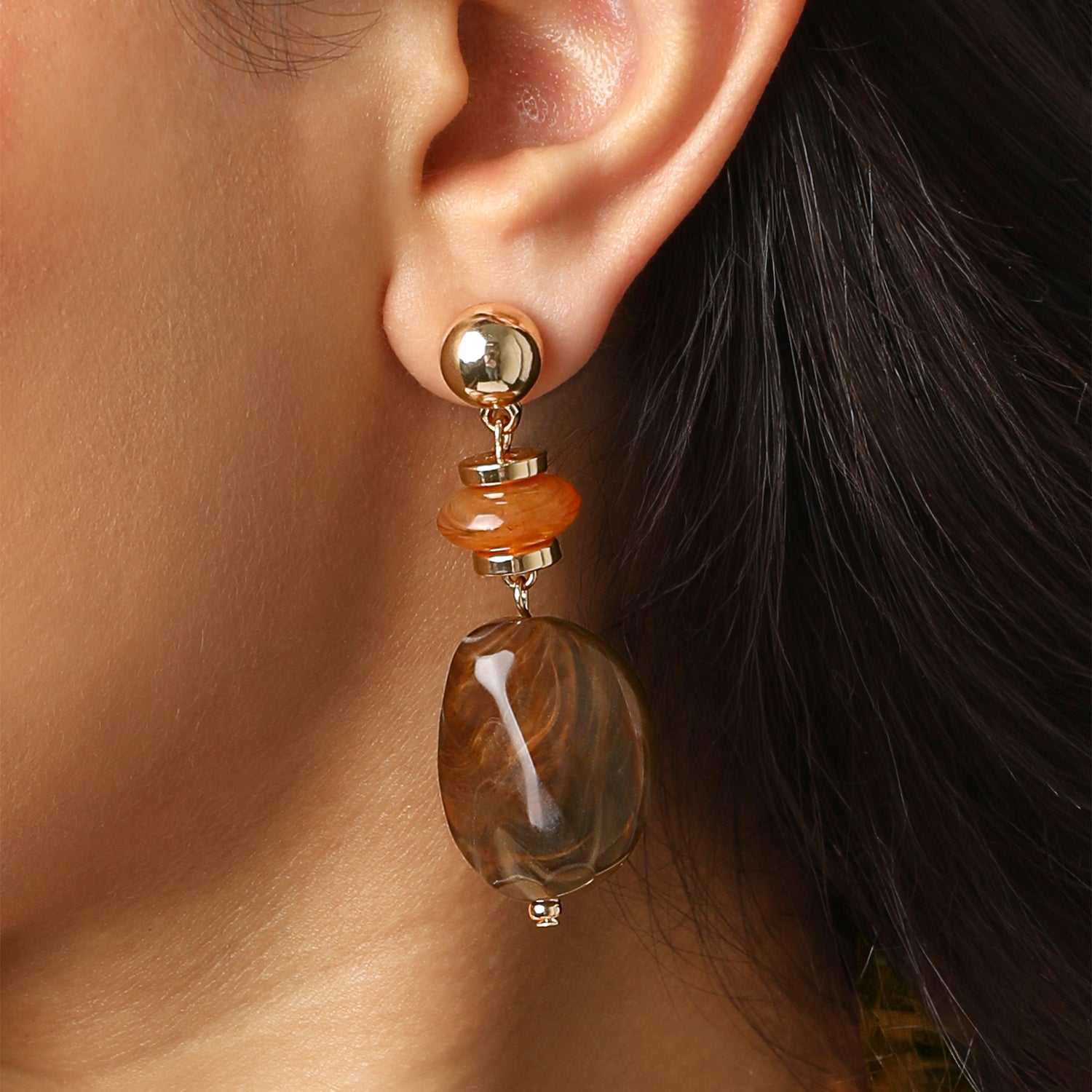 Jessica Simpson Large Bead Drop Earrings for Women, Beaded Dangle Earrings Gold-Tone