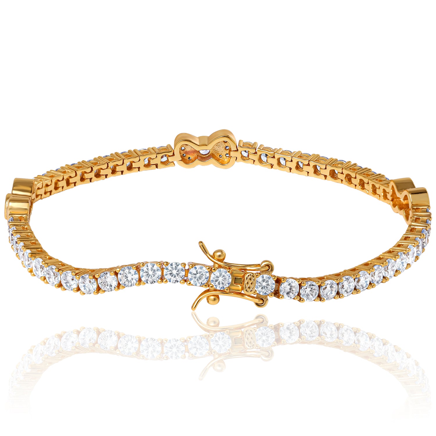 Hello Kitty Bow Tennis Bracelet 7.5", Two-Tone Plated Sterling Silver with Created White & Pink Sapphire, Official License