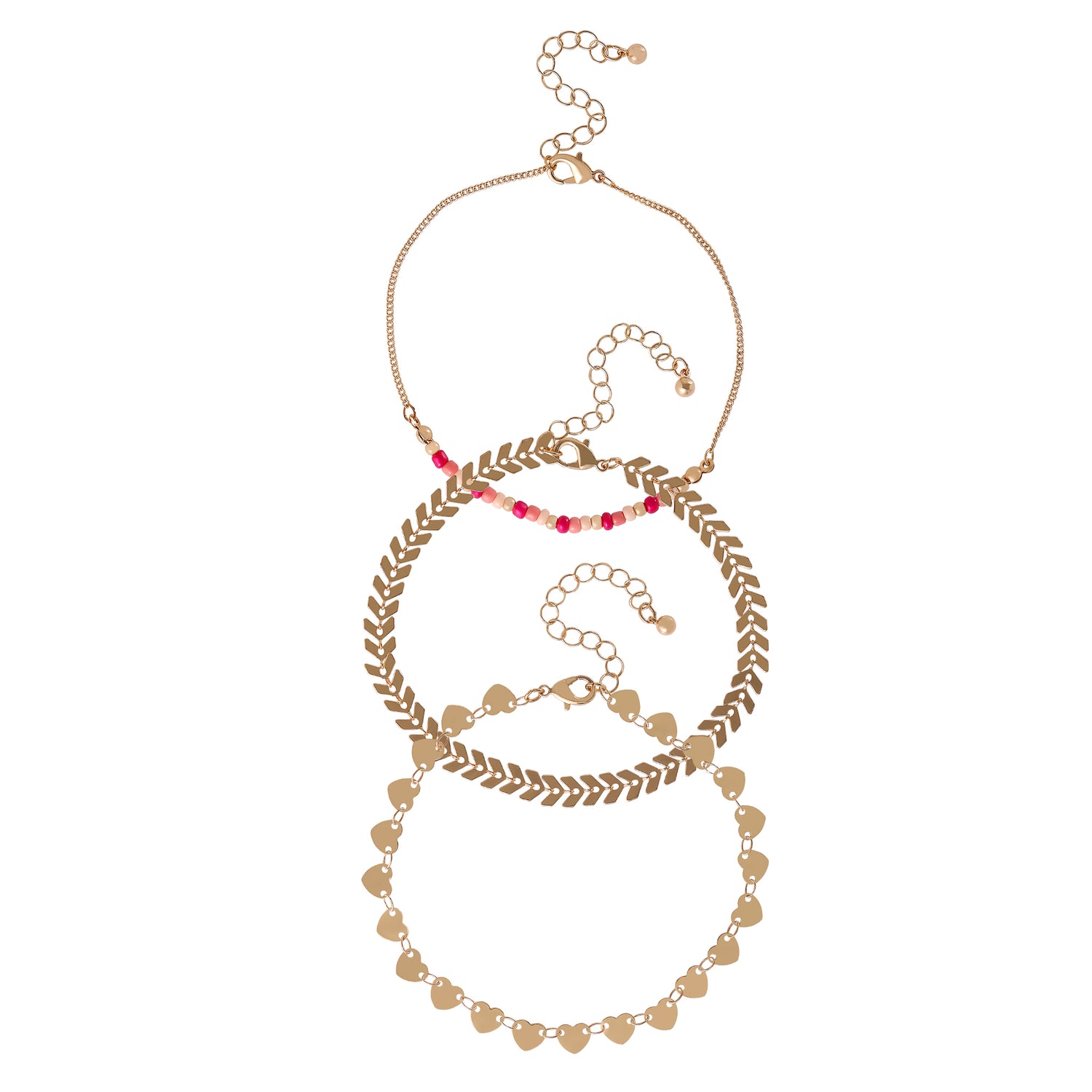 Jessica Simpson 3-Piece Dainty Gold-Tone Anklet Set - 9+2''