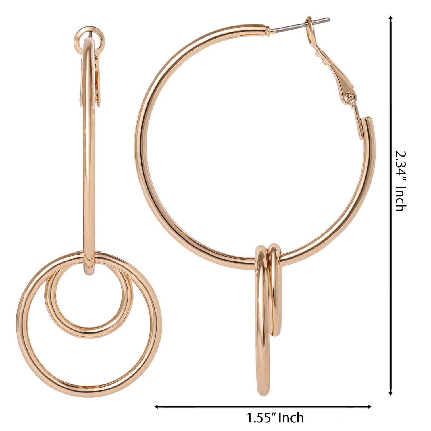 Jessica Simpson Gold-Tone Triple Ring Drop Hoop Earrings – Bold and Stylish Statement Accessory
