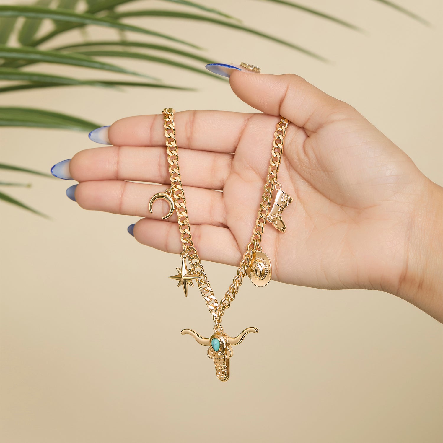 JS Jessica Simpson Western Charm Necklace in Gold-Tone with Turquoise Accent