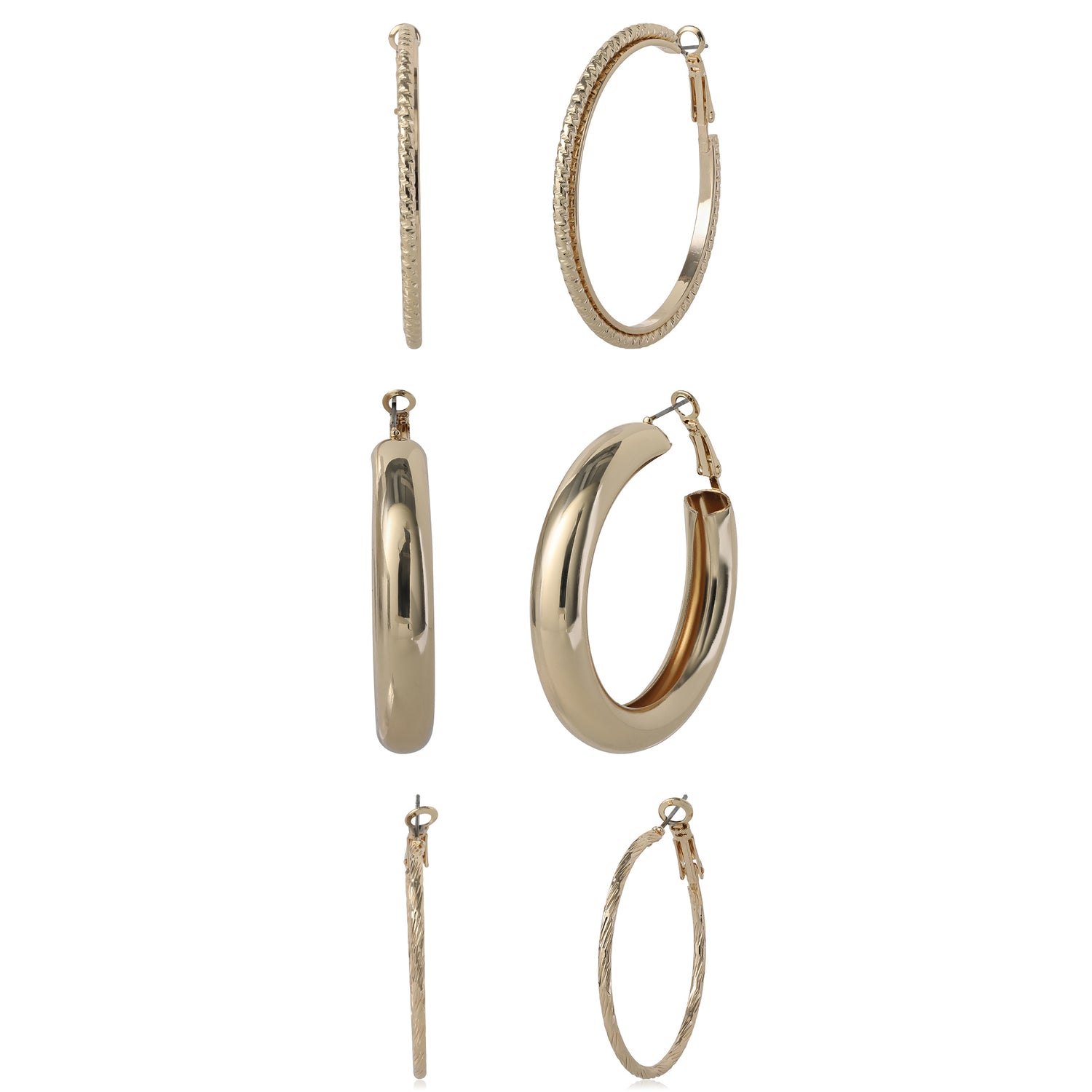 Jessica Simpson 3-Piece Textured Gold-Tone Hoop Earring Set