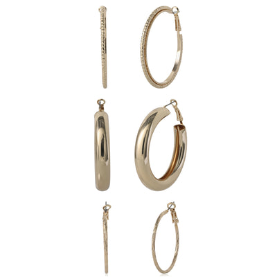Jessica Simpson 3-Piece Textured Gold-Tone Hoop Earring Set