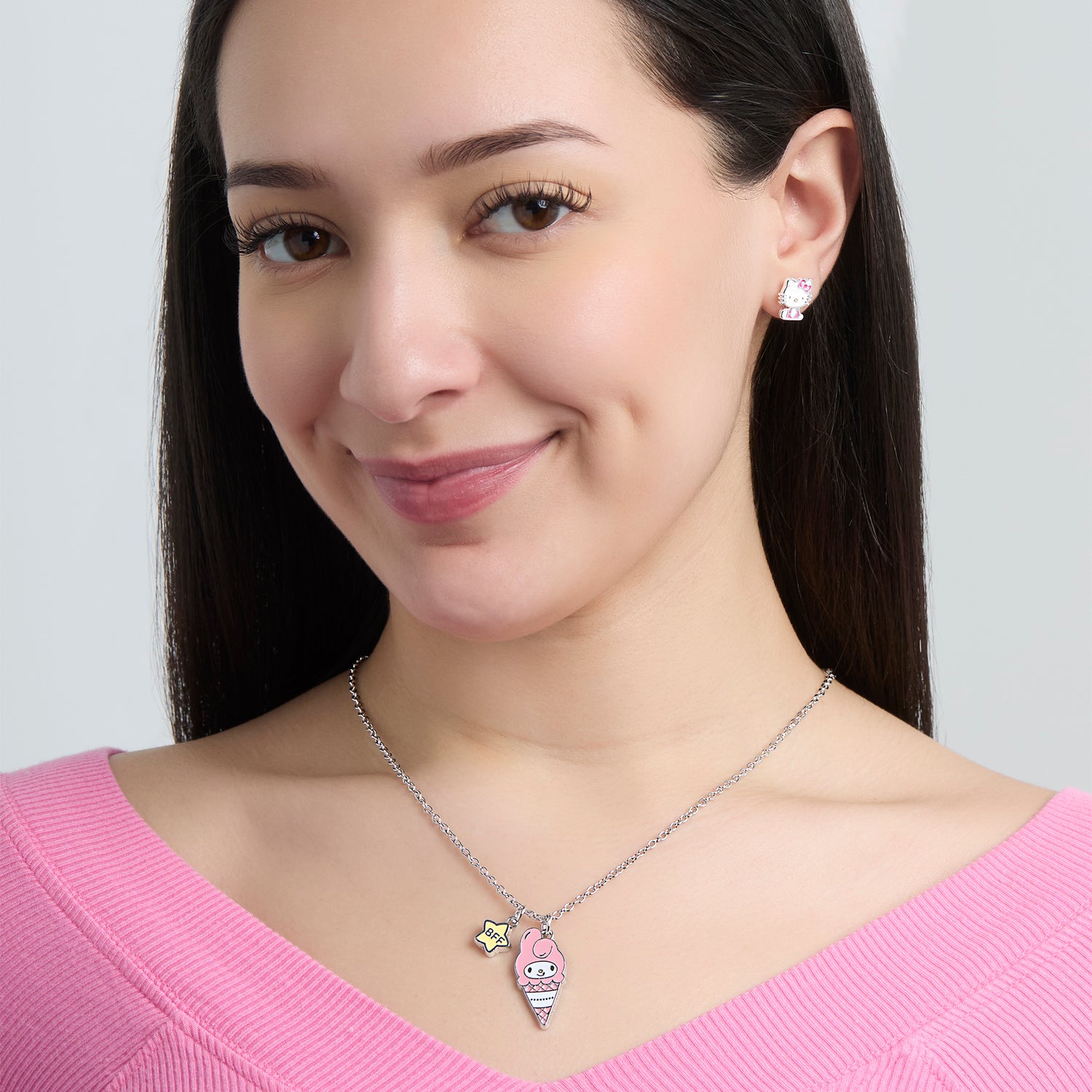 My Melody and Hello Kitty BFF Necklace for 2 Official License, Fashion Jewelry Best Friend Necklace Set, Sanrio Gifts