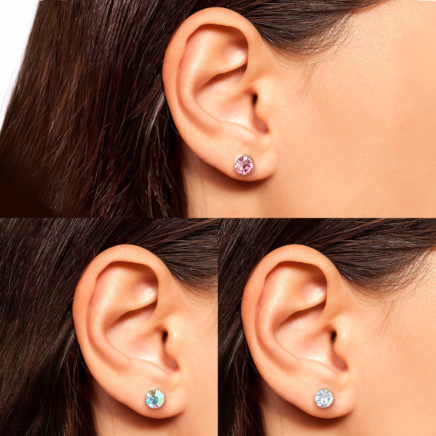 Jessica Simpson Crystal Stud Earrings Set - Trio of Sparkling Styles - Multicolor