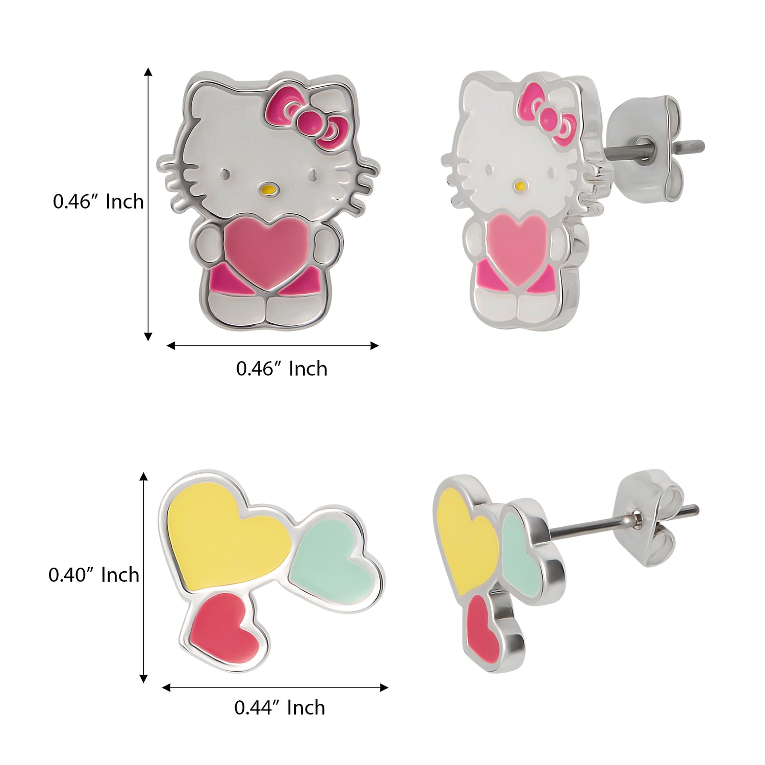 Hello Kitty Stud Earrings Set for Women, 2 Pairs, Sanrio Studs