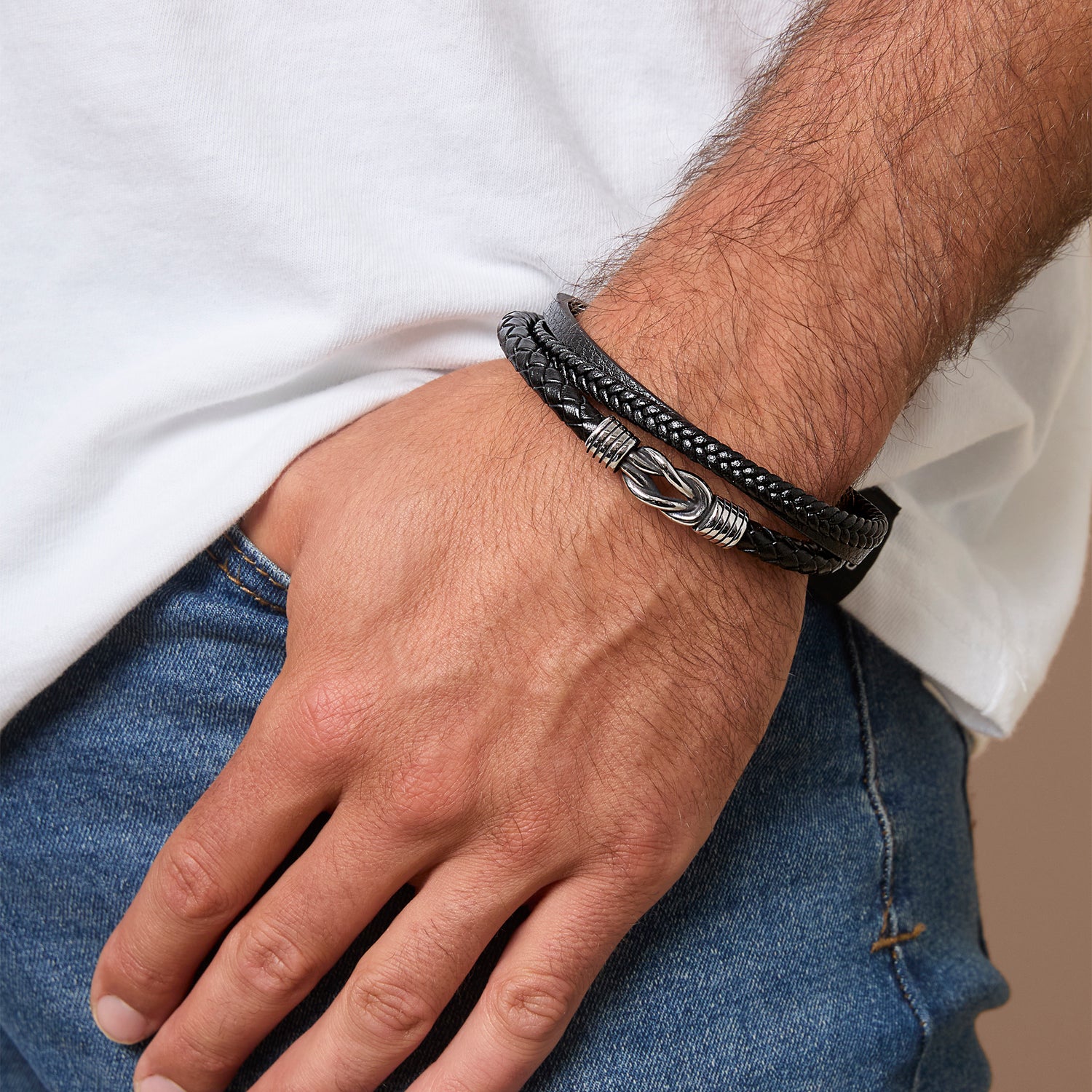 Lucky Brand Stainless Steel (316L) Knot 3-Row Bracelet