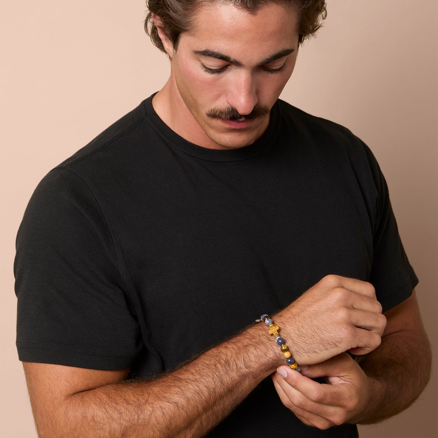 Lucky Brand Sodalite Bead Stretch Bracelets with Cross Accents - Brown