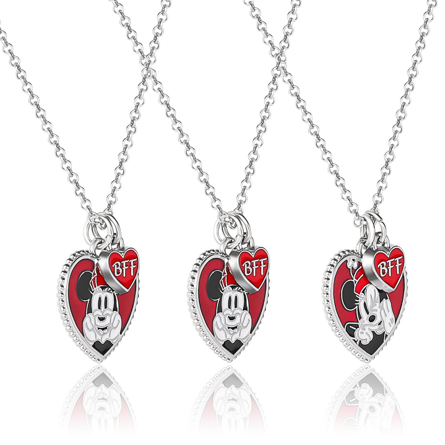 Disney BFF Minnie Mouse Necklace Set of 3 Official License, 16"+3" Friendship Necklaces with BFF Charm and Minnie Pendant