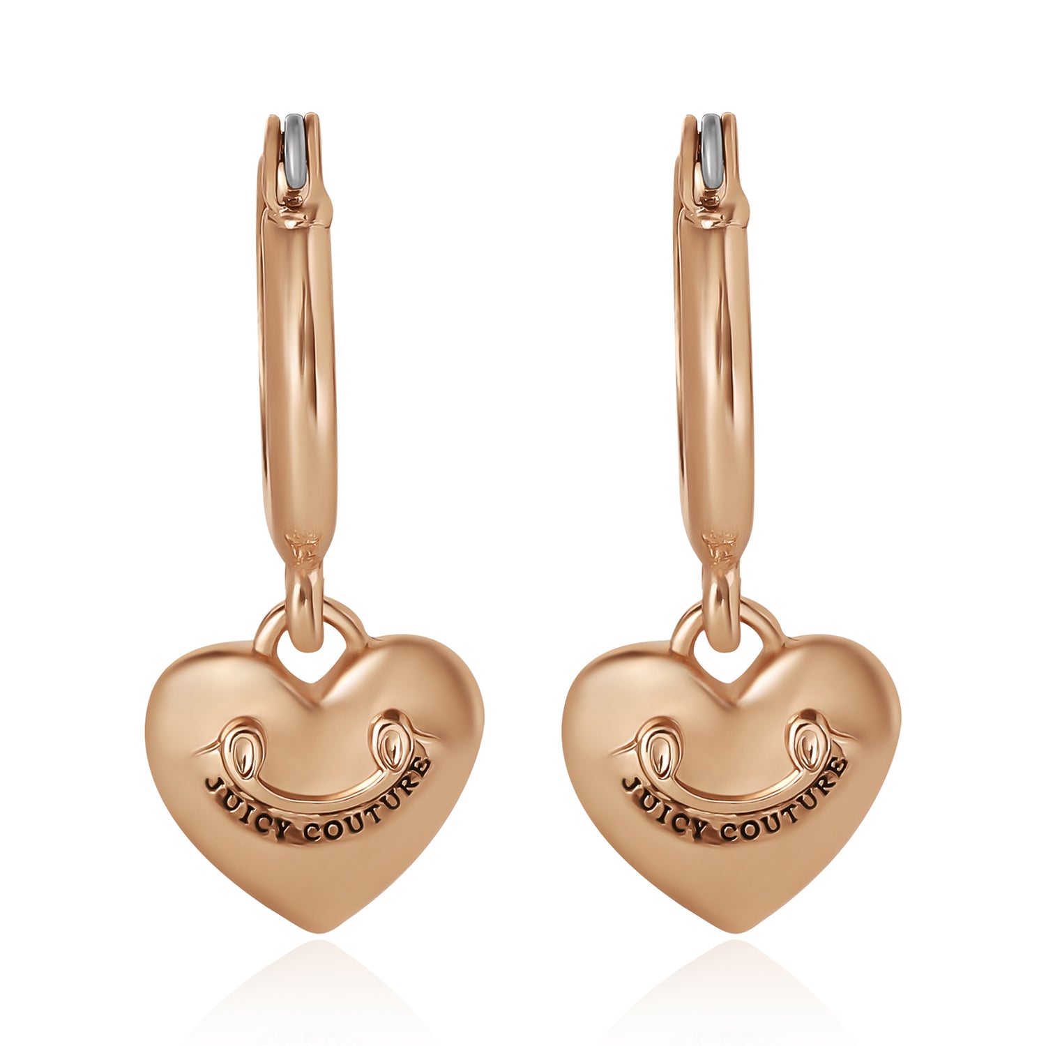 Juicy Couture Dangle Heart Charm Hoop Earrings, Yellow Gold-Tone Juicy Couture Earrings