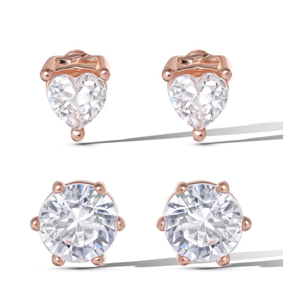 Jessica Simpson Heart and Round Crystal Stud Earring Set - 2 Pairs