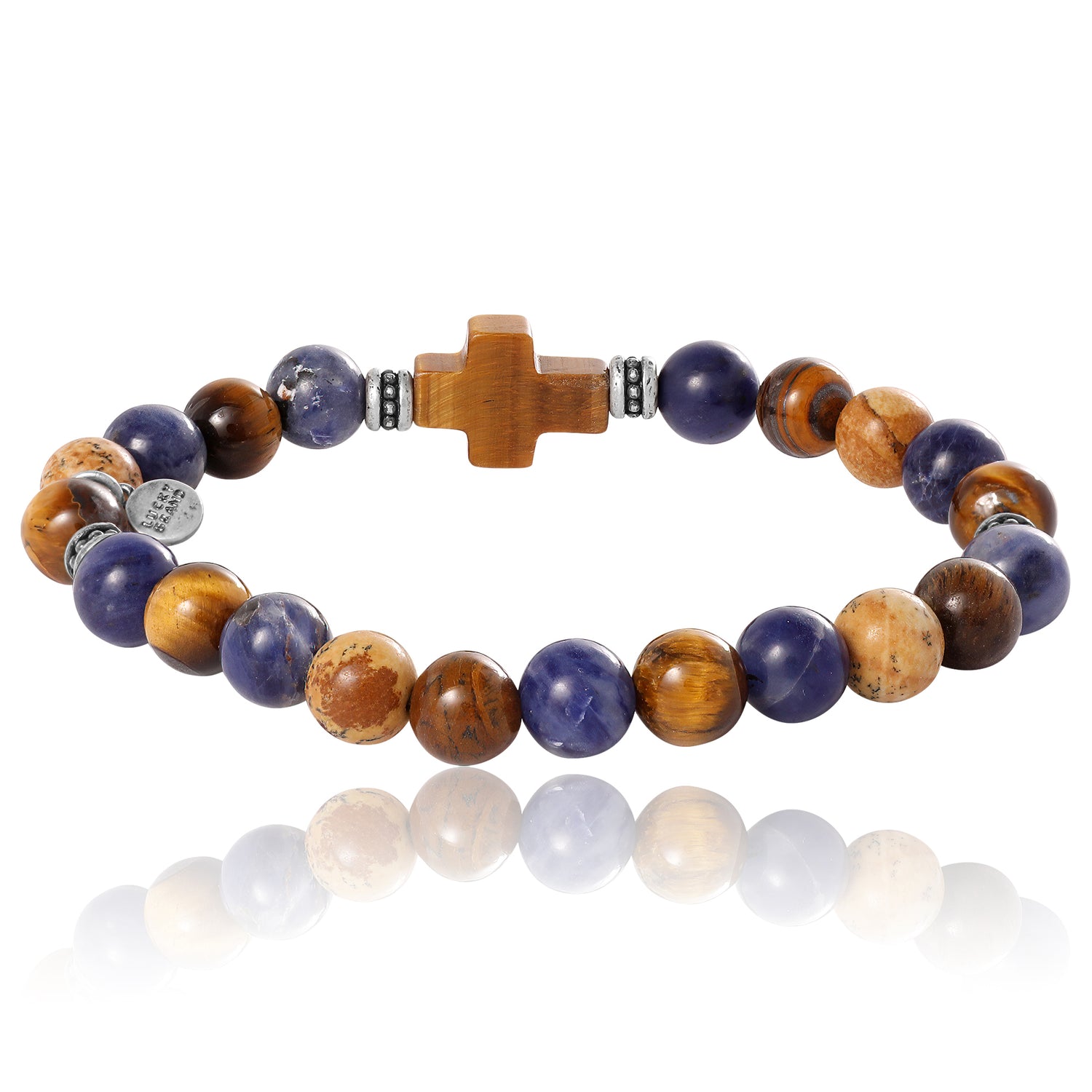 Lucky Brand Sodalite Bead Stretch Bracelets with Cross Accents - Brown
