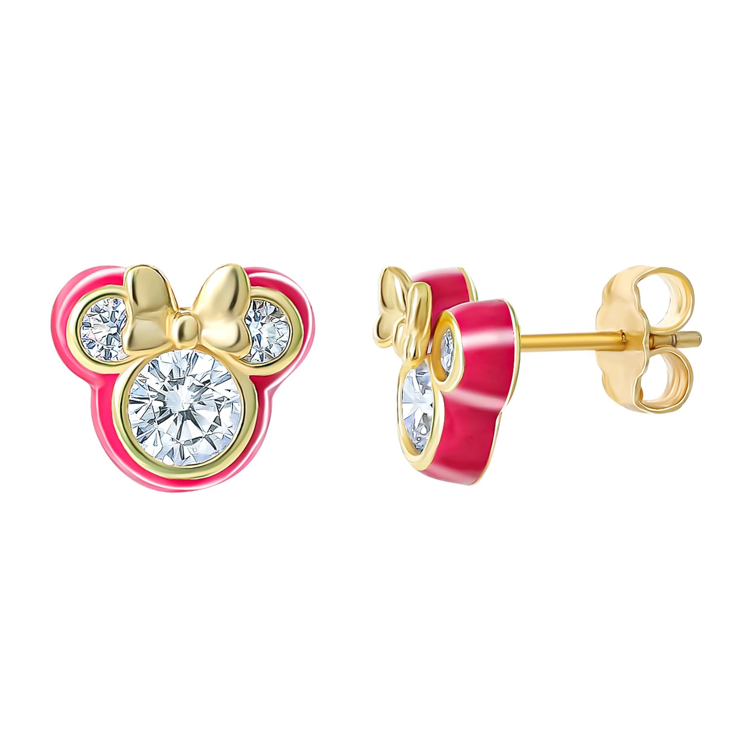Disney Minnie Mouse Cubic Zirconia and Enamel Stud Earrings, Flash-Plated Earrings Official License