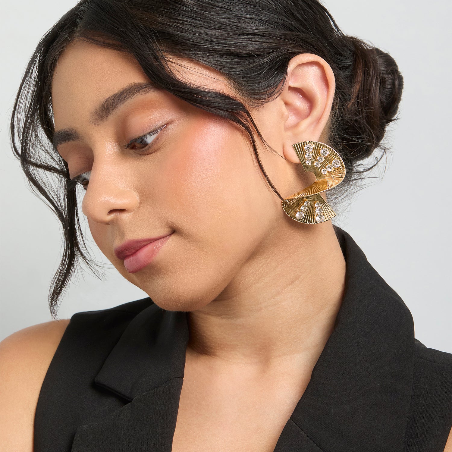 BCBGeneration Sculpted Fan Crystal Earrings