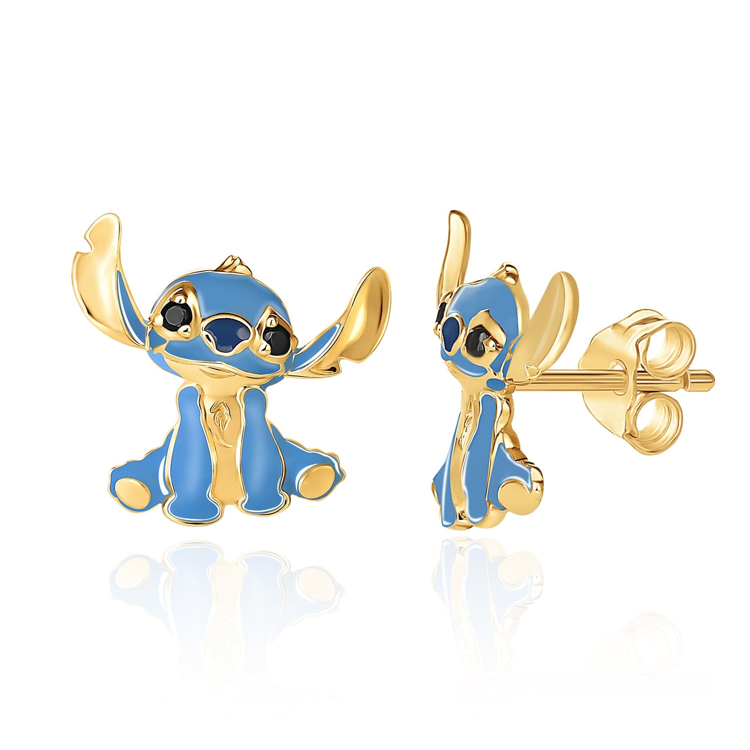 Disney Womens 3D Stitch Stud Earrings, Official License Flash-Plated and Enamel Sterling Silver Stud Earrings