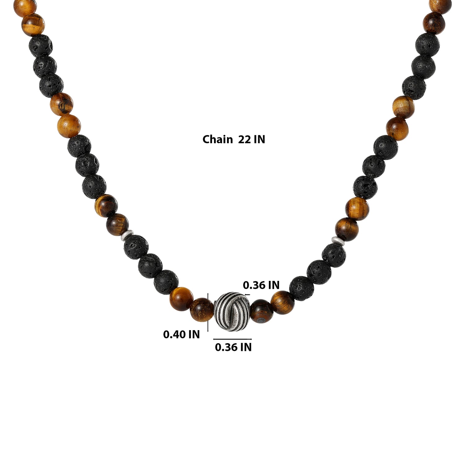 Lucky Brand Men’s Lava Rock & Tiger Eye Beaded Necklace, Silver‑Tone Center Bead