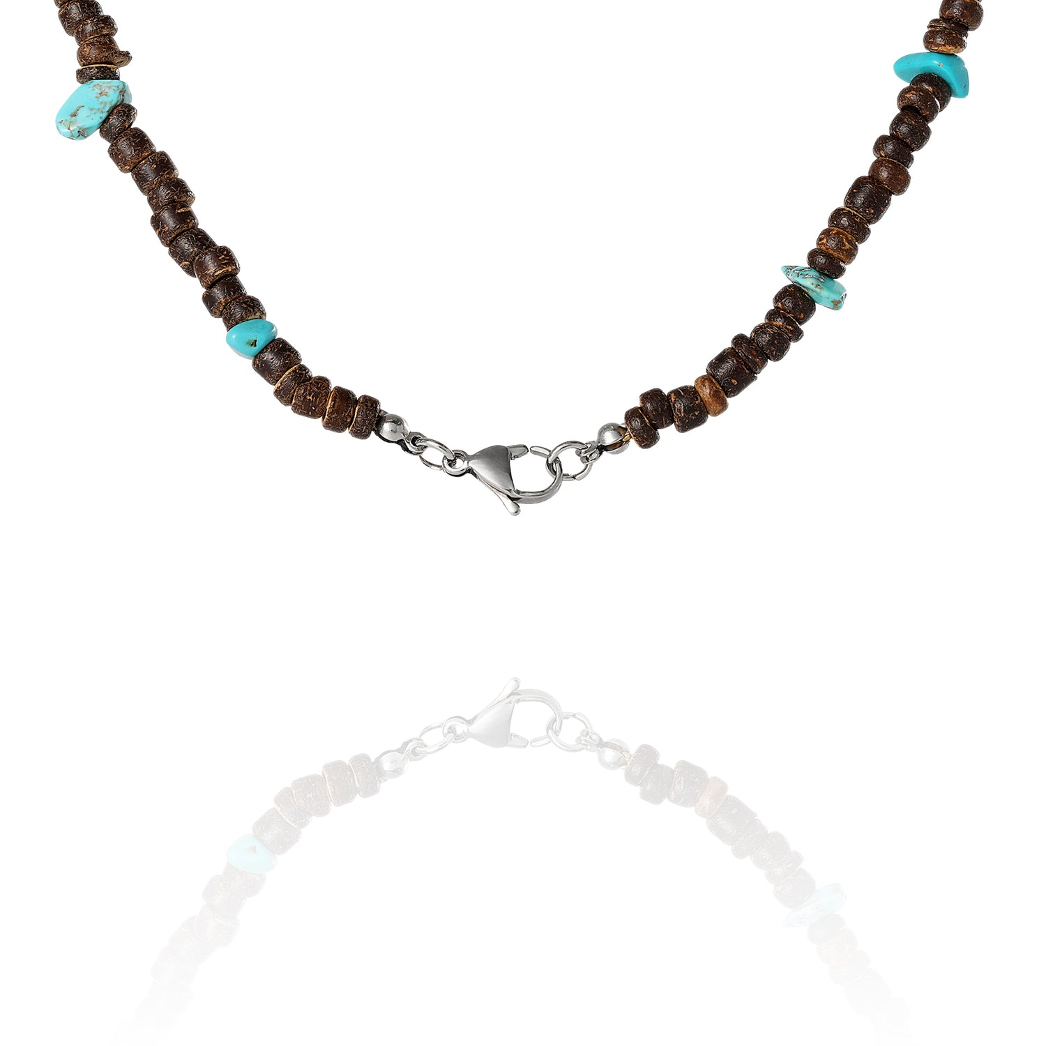 Lucky Brand Men’s Wood & Turquoise Beaded 22'' Necklace, Rustic Brown with Blue Chips