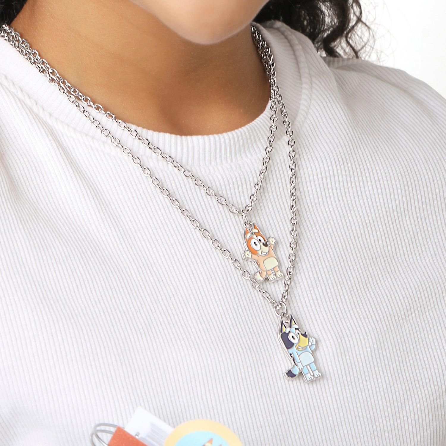 Bluey & Bingo Layered Pendant Necklace - Silver Tone - Character Jewelry