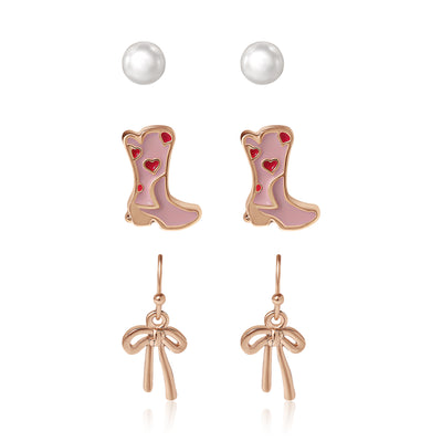 Jessica Simpson Imitation Gold Plated 3-Pack Stud Earrings Set
