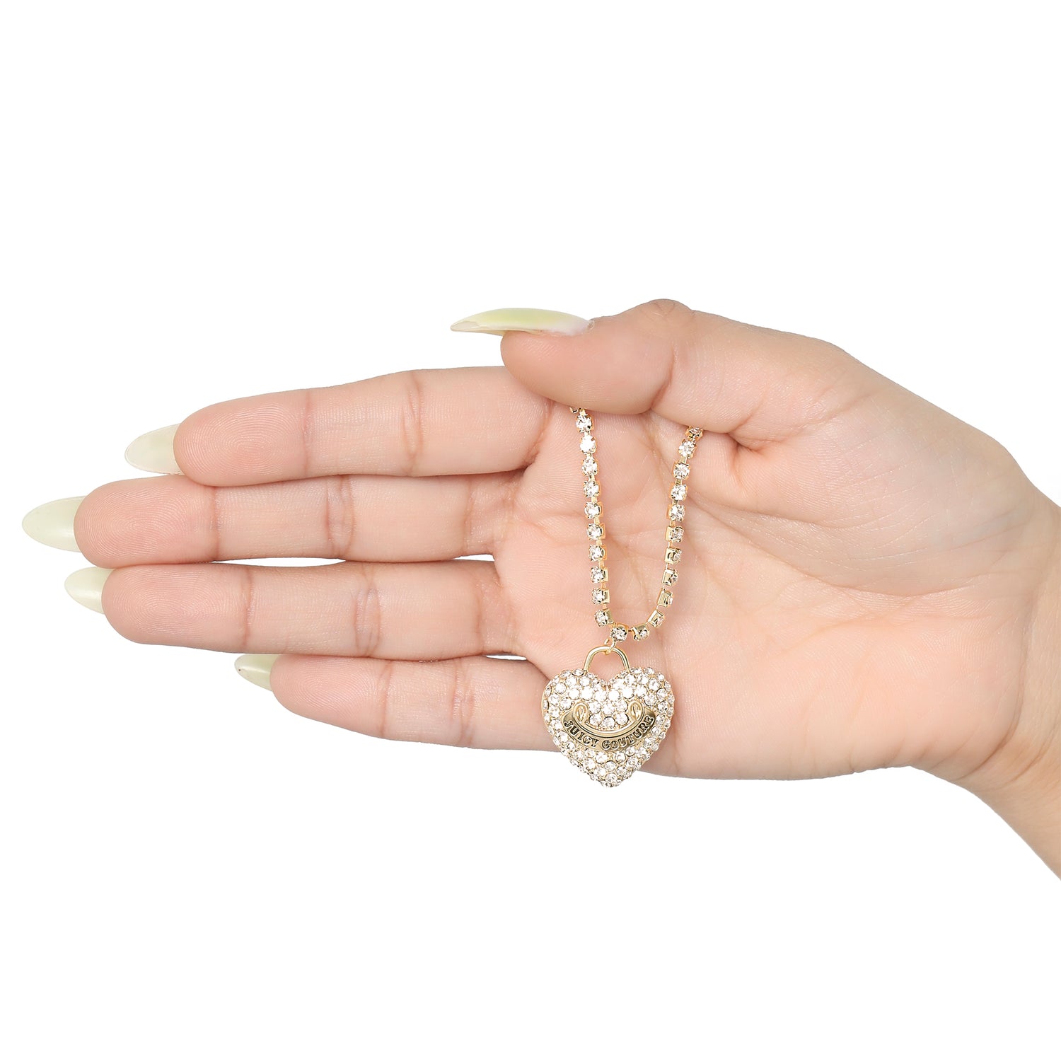 Juicy Couture Pavé Heart Cyrstal Chain Pendant Necklace