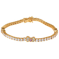 Hello Kitty Bow Tennis Bracelet 7.5", Two-Tone Plated Sterling Silver with Created White & Pink Sapphire, Official License