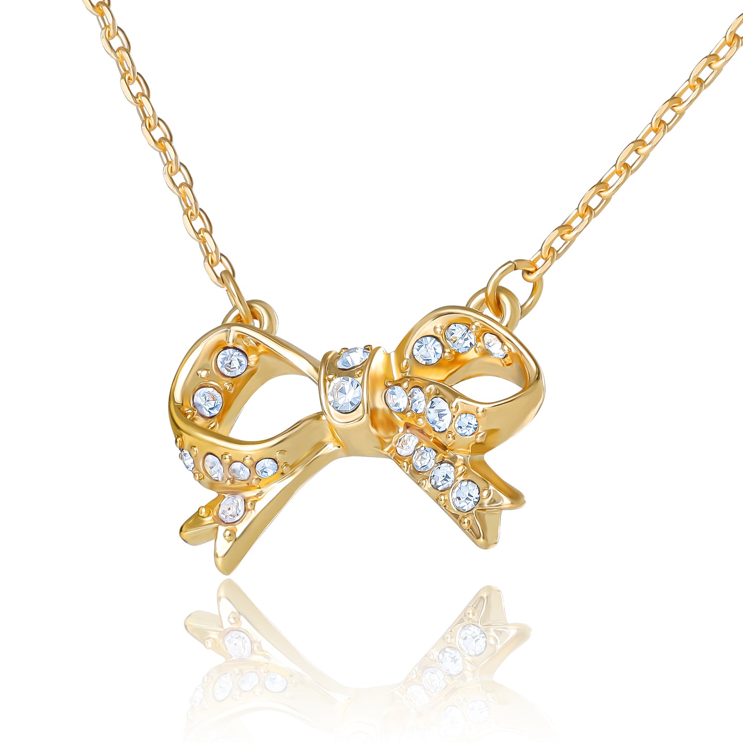 Juicy Couture Pavé Bow Necklace & Stud Earring Set, Gold‑Tone