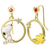 Peanuts Woodstock and Snoopy Mismatch Dangle Hoop Earrings for Women