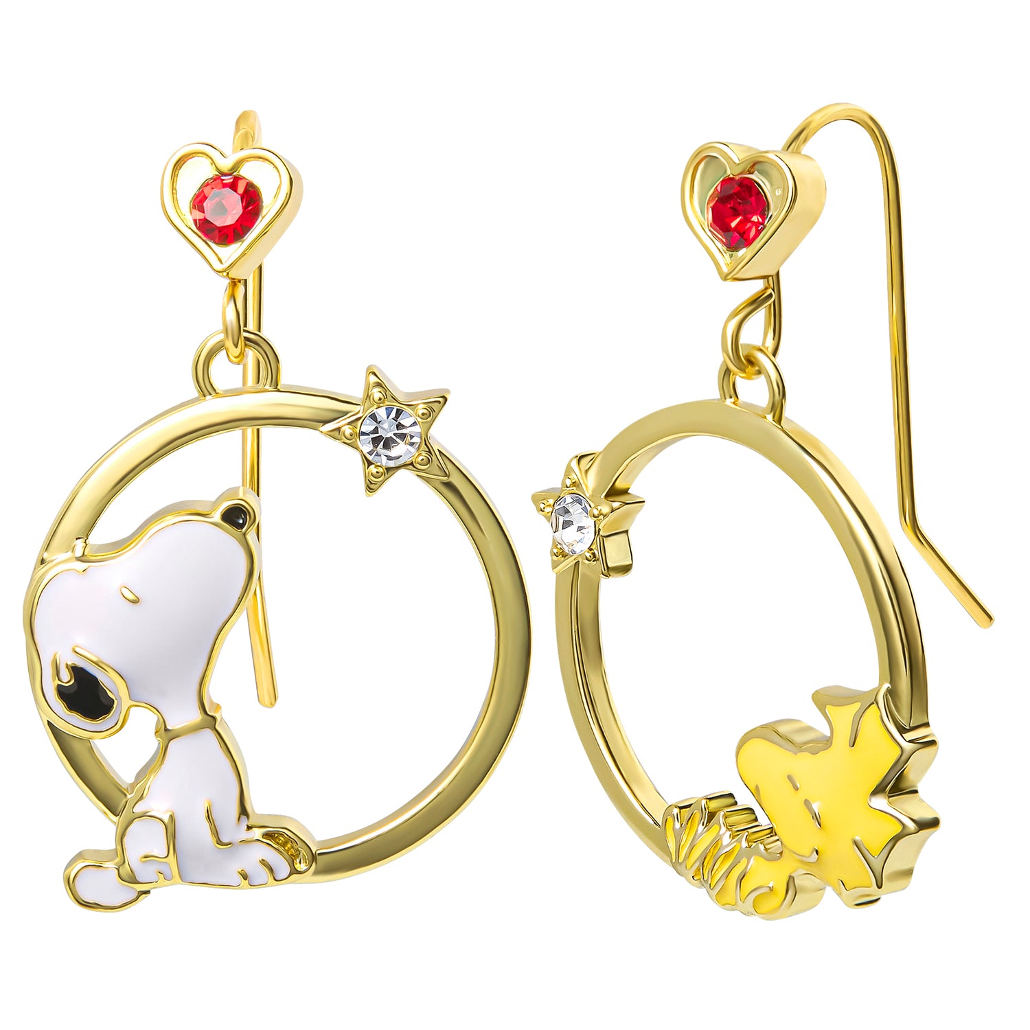 Peanuts Woodstock and Snoopy Mismatch Dangle Hoop Earrings for Women
