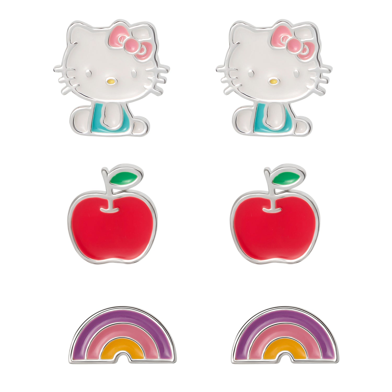 Hello Kitty Stud Earrings Set for Women, 3 Pairs, Sanrio Studs