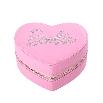 SALLY ROSE Barbie Travel Jewelry Case Official License, Heart-Shaped Jewelry Box Pink with Zipper, Small Jewelry Organizer