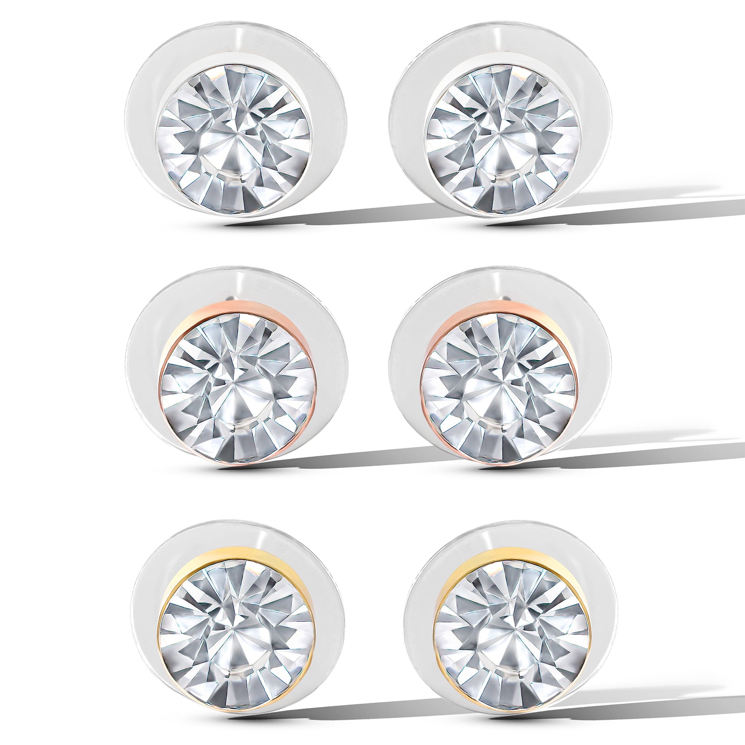 Jessica Simpson Crystal Stud Earrings Set - Trio of Sparkling Styles - Clear