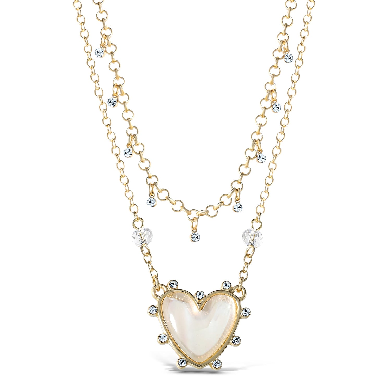 Jessica Simpson Womens Layered Heart Necklace 18" + 2" - Gold-Tone Double Strand Necklace with Heart Pendant