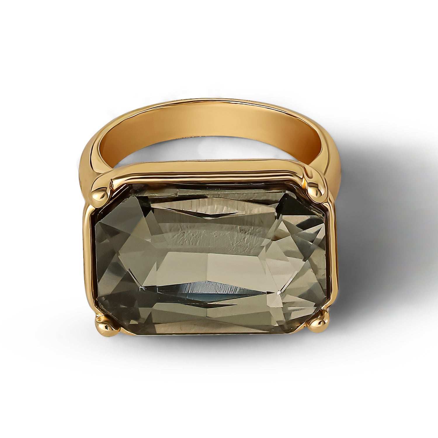 Jessica Simpson Gold-Tone Smoky Black Rectangle Stone Ring