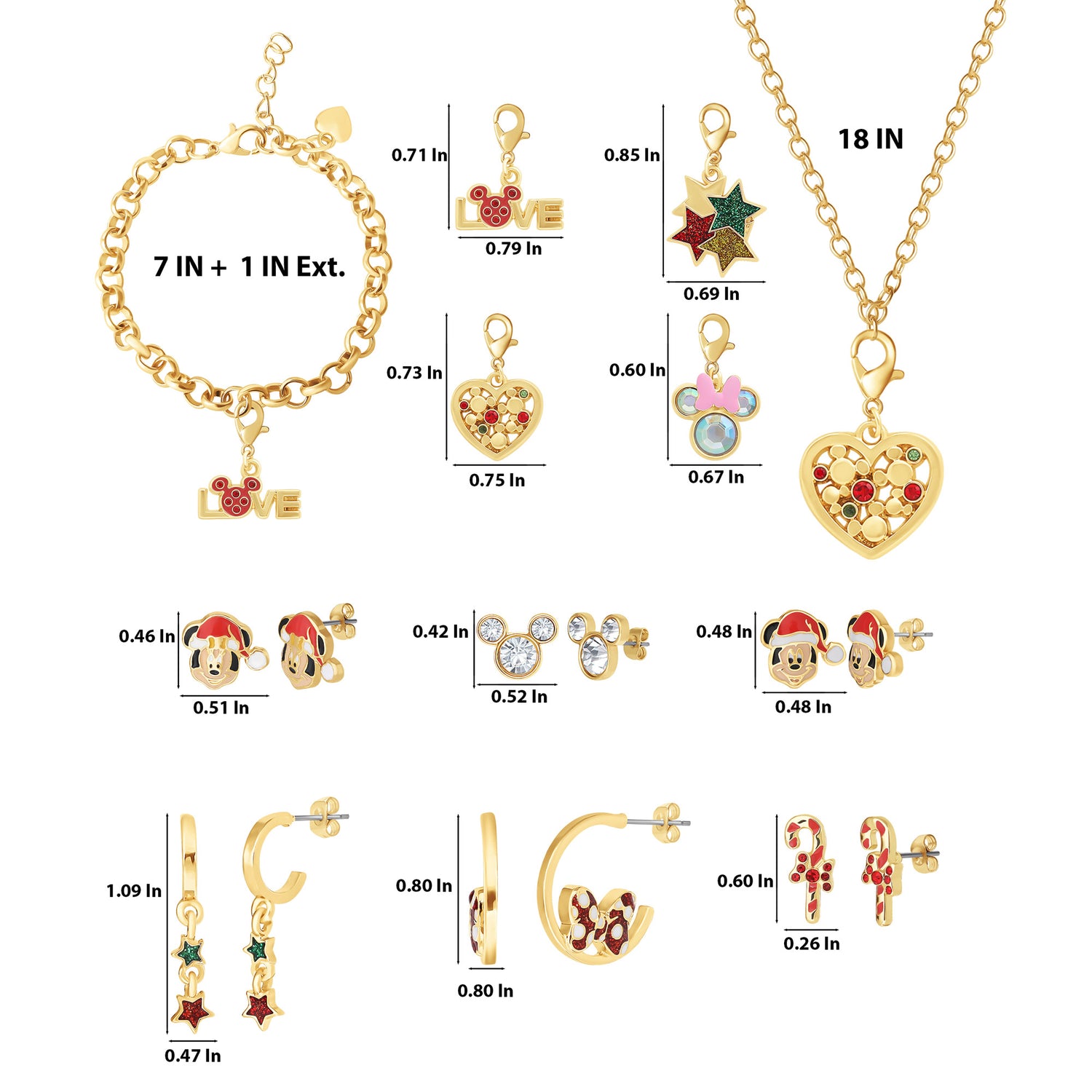 Disney Mickey and Minnie Mouse Love & Friendship Advent Gift Collection: Mix & Match Charms, Earrings, Necklace Christmas Calendar Box Set