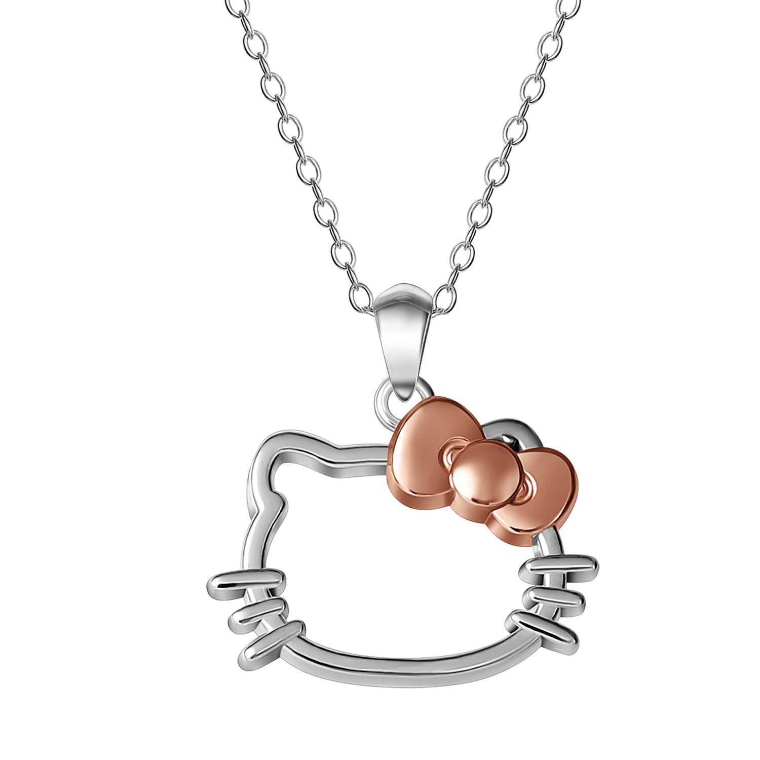 Hello Kitty Necklace Sterling Silver 18" Official License, Two-Tone Pendant