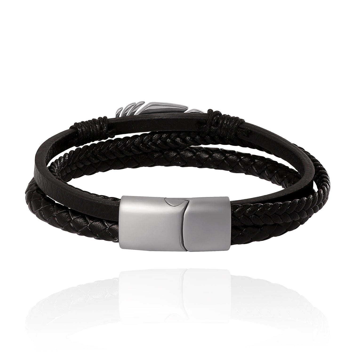 Lucky Brand Mens Triple Row Black Bracelet with Silver Accents