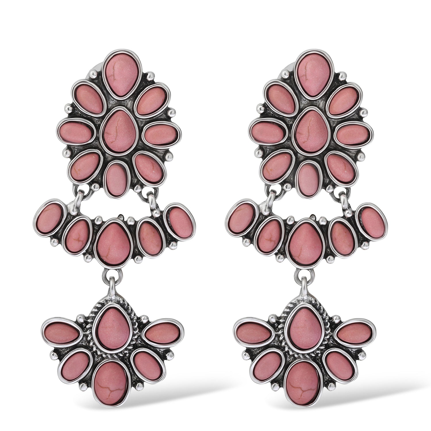 Jessica Simpson Pink Stone Statement Drop Earrings in Floral Shape