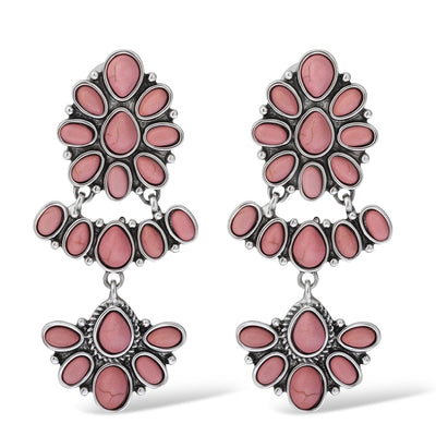 Jessica Simpson Pink Stone Statement Drop Earrings in Floral Shape