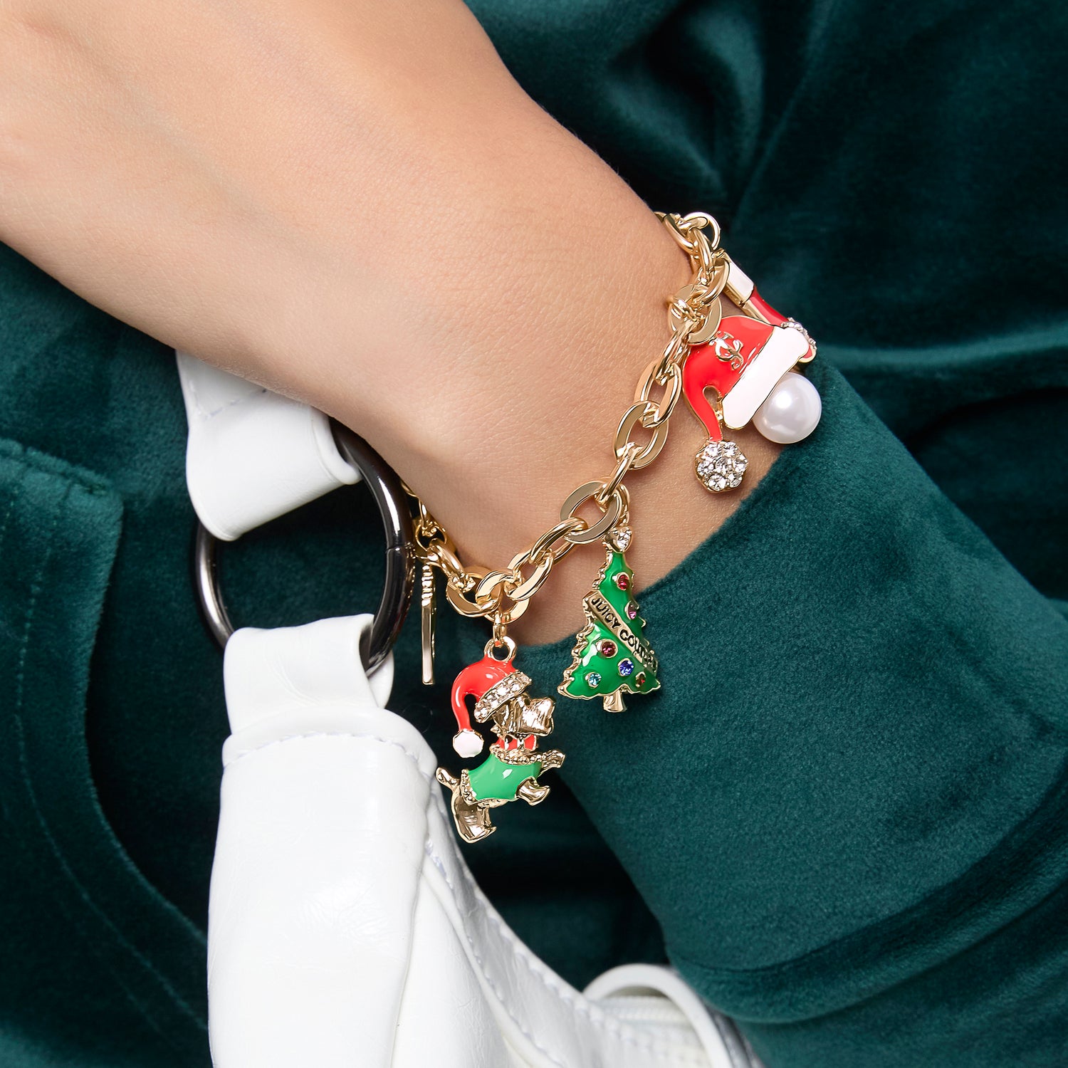 Juicy Couture Holiday Charm Bracelet, Gold‑Tone Enamel Christmas Motifs