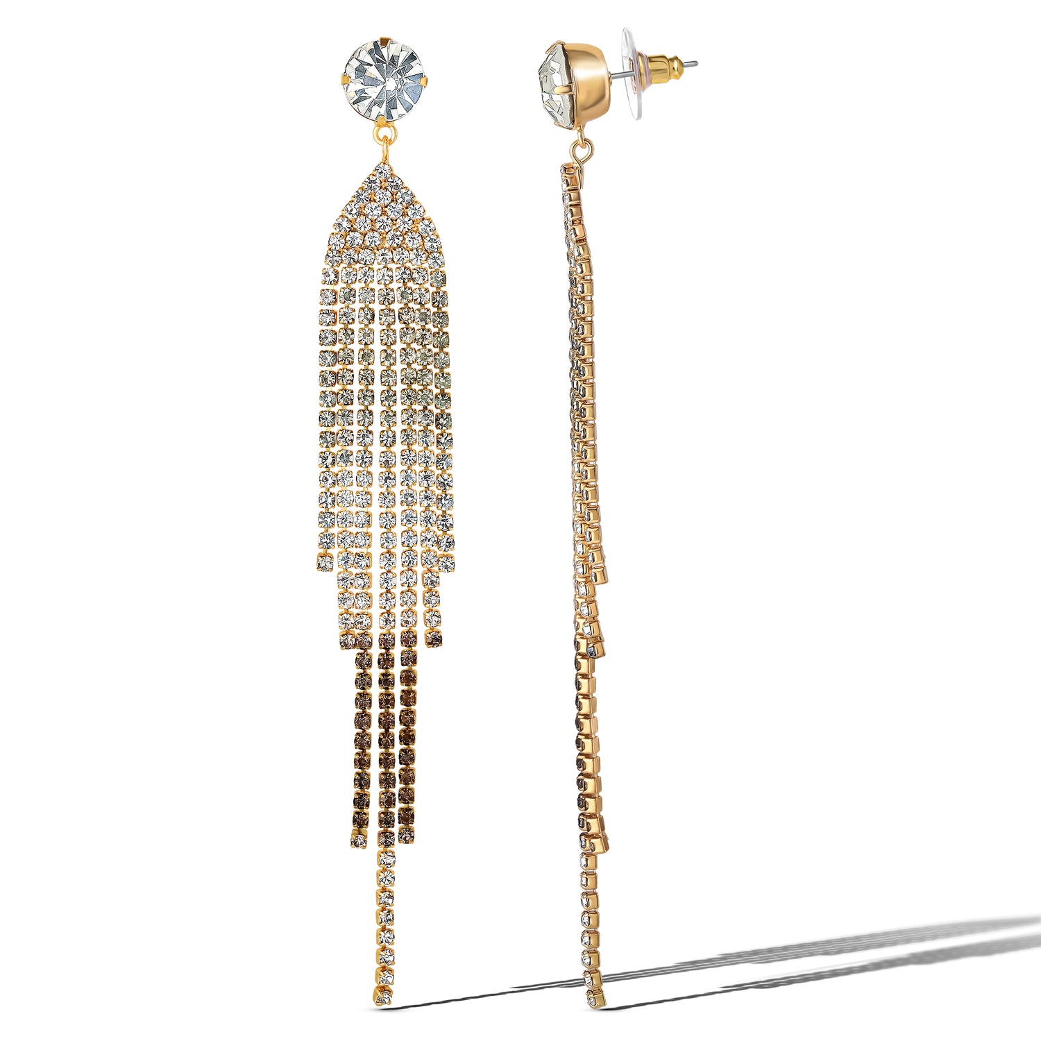 Jessica Simpson Crystal Rhinestone Fringe Dangle Long Statement Earrings - Clear