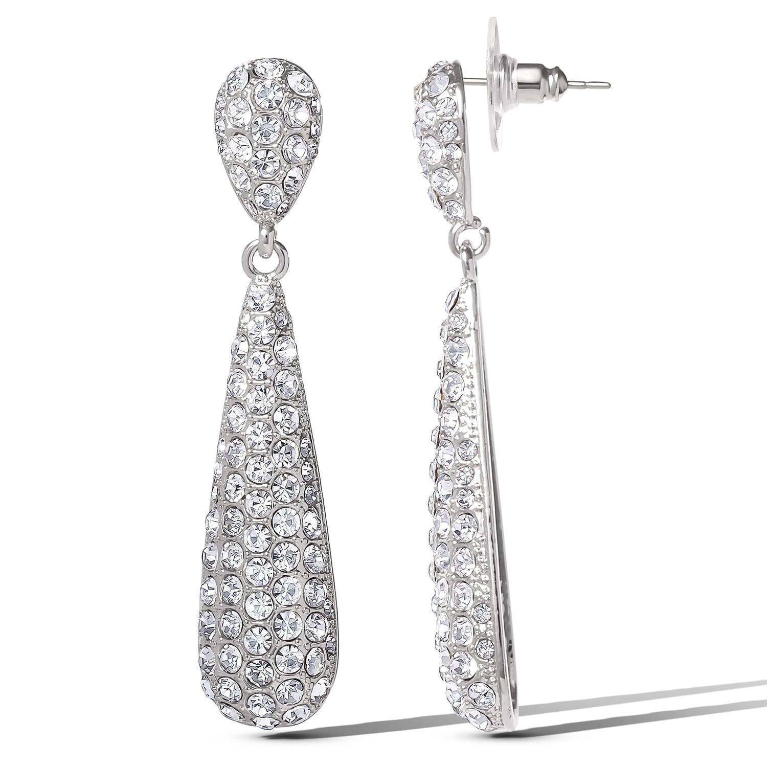 JS Jessica Simpson Pave Teardrop Linear Earrings in Silver-Tone