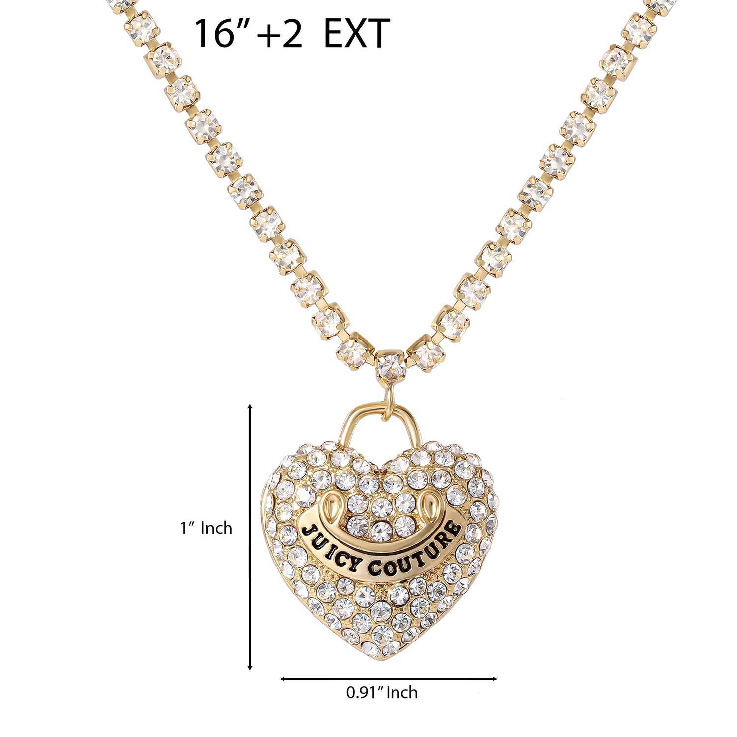 Juicy Couture Pavé Heart Cyrstal Chain Pendant Necklace