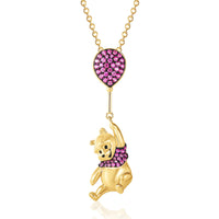 Disney Winnie-the-Pooh Slide Charm Necklace 18", Official License 24kt Gold Flash Plated and DMQ Cubic Zirconia Sterling Silver Necklace