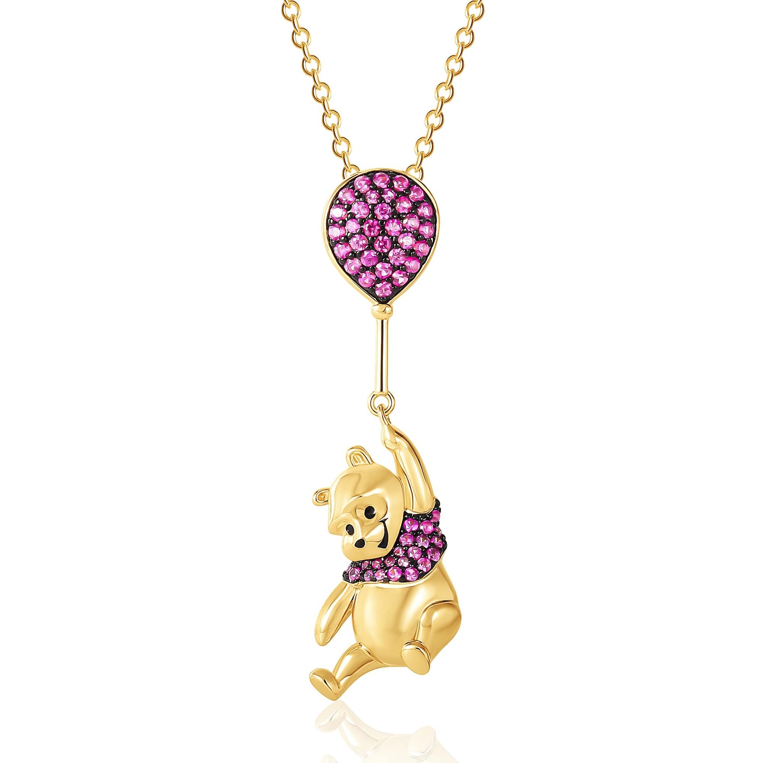 Disney Winnie-the-Pooh Slide Charm Necklace 18", Official License 24kt Gold Flash Plated and DMQ Cubic Zirconia Sterling Silver Necklace