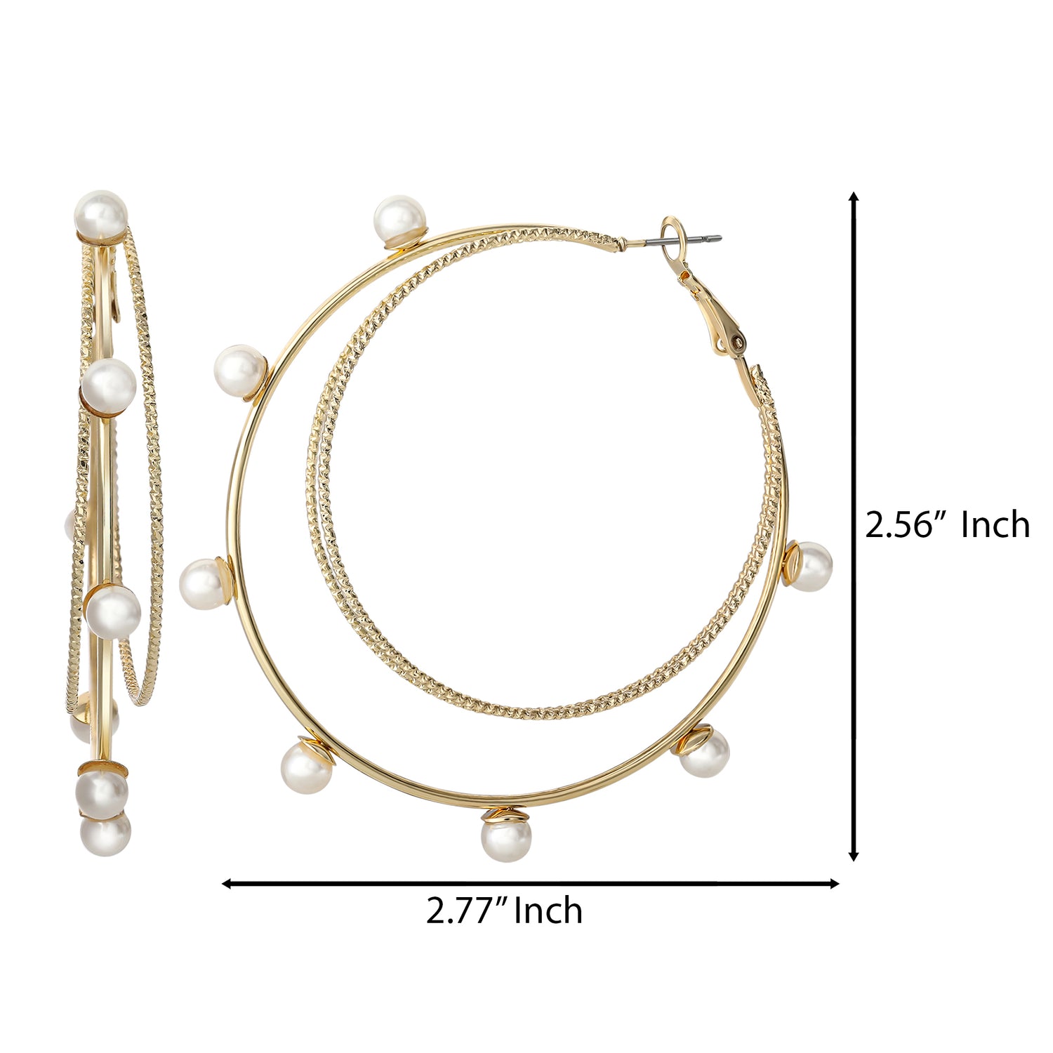 Jessica Simpson Gold-Tone Double Hoop Earrings with Faux Pearl Accents – Elegant and Trendy
