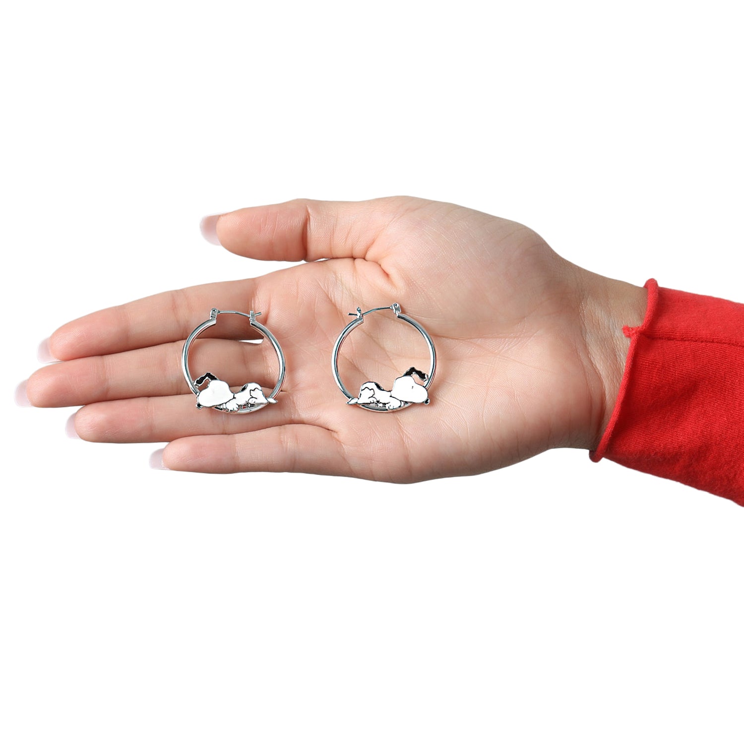 Peanuts Snoopy Hoop Earrings for Women, Silver-Tone and Enamel