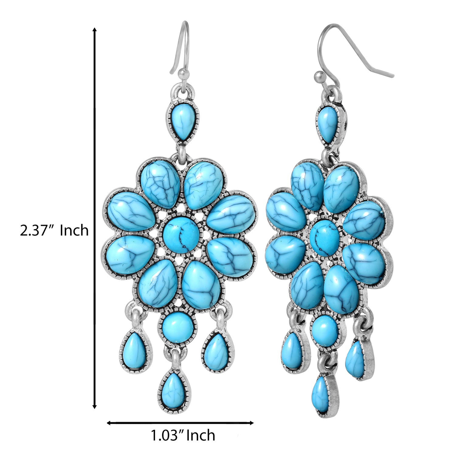 Jessica Simpson Silver-Tone Turquoise Statement Drop Earrings – Bohemian Chic Floral Design