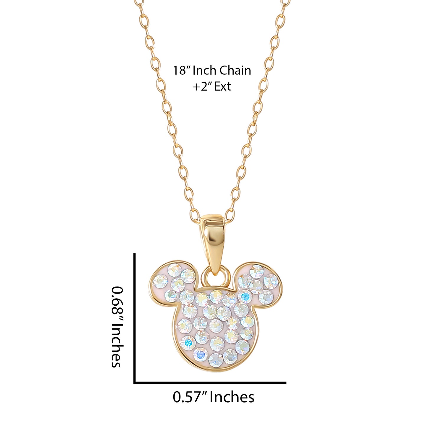 Mickey Mouse Necklace for Women, Aurora Boreal Crystal Mickey Pendant