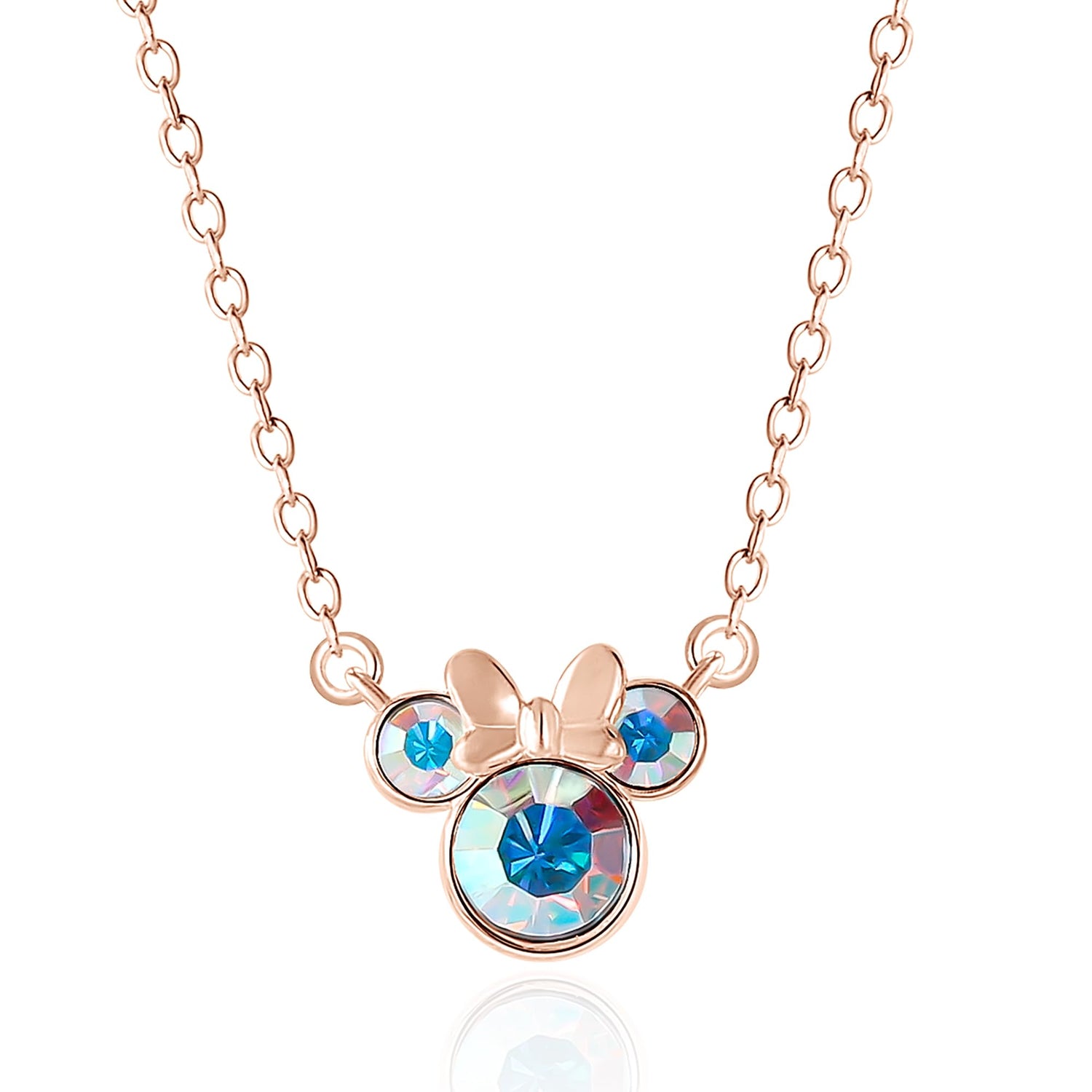 Disney Minnie Mouse Aurora Boreal Crystal Necklace 18"+2", Flash-Plated Official License