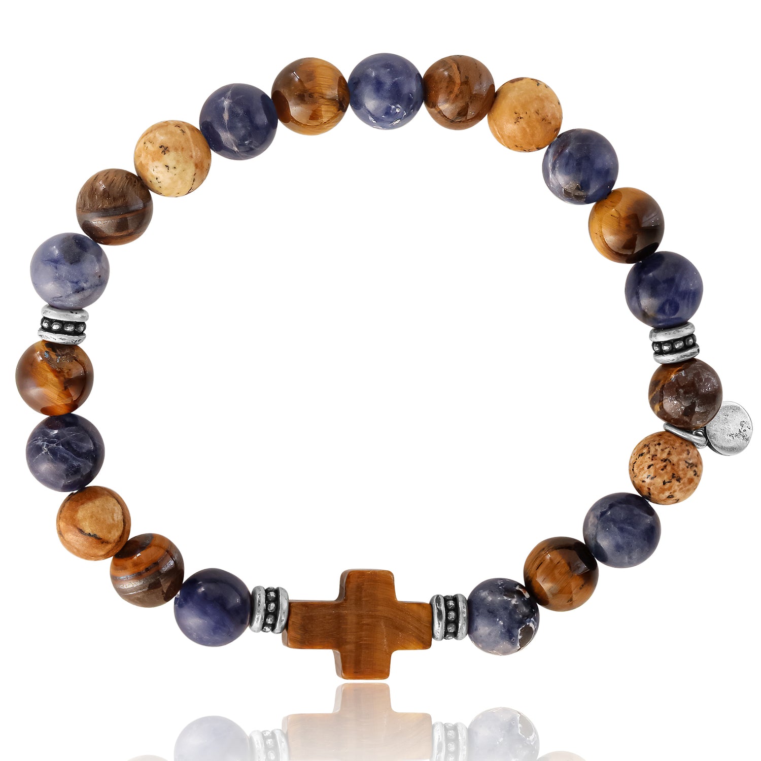 Lucky Brand Sodalite Bead Stretch Bracelets with Cross Accents - Brown